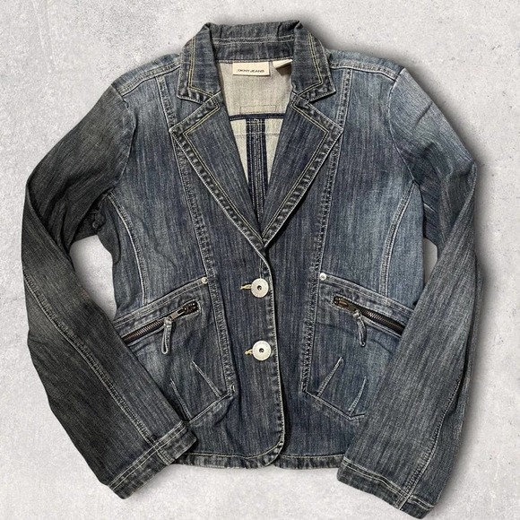 Dkny Jackets & Blazers - DKNY Y2K EXPOSED ZIPPER DENIM JACKET BLAZER - M